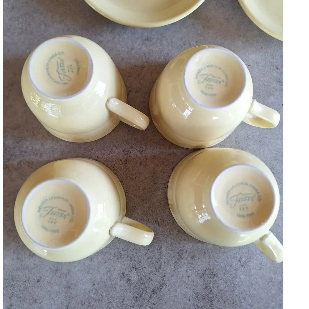 Fiestaware vintage butter yellow 8 pc teacup & saucer plate set lot USA made